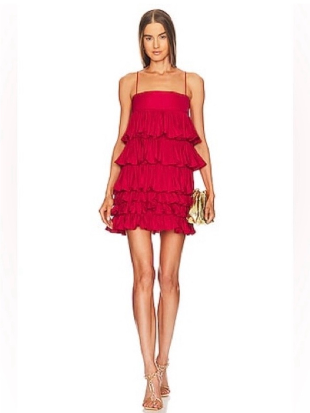 Alexis Red Corsini Tiered-Ruffle Taffeta
Mini Dress - Size S